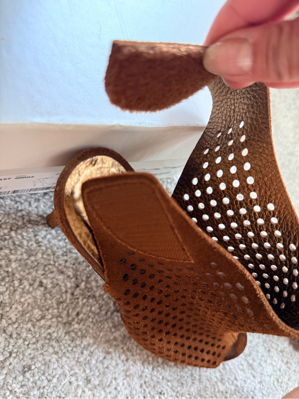 Pedro Garcia Women’s Open-Toe Perforated Suede High Heels - Brown size US 8 EU38 - Picture 2 of 7